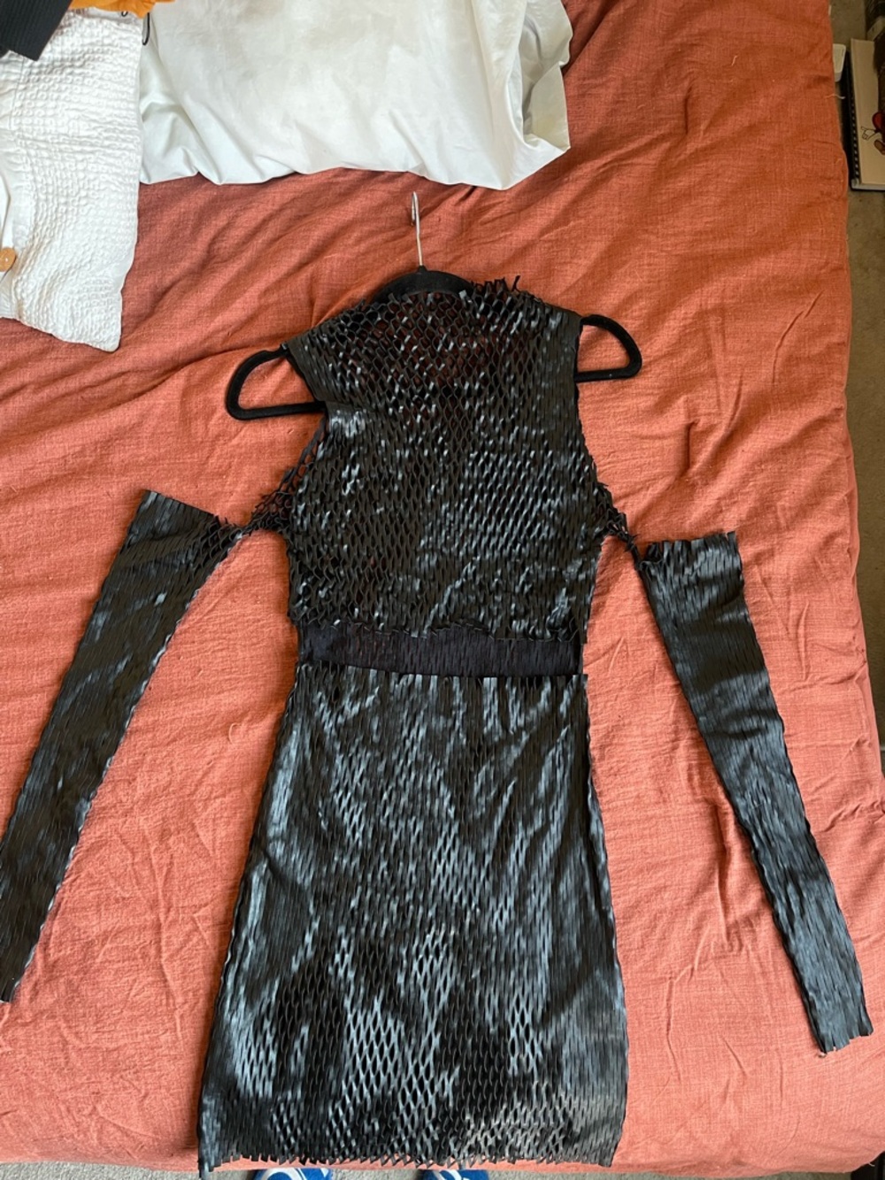 Black Textured Mini Dress with Detachable Sleeves